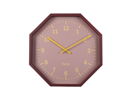 FISURA Reloj de Pared Original Octogonal Rojo Reloj de Cocina Moderno Reloj de Pared Burdeos 30 cm de diámetro ABS y Cristal 1 Pila AA