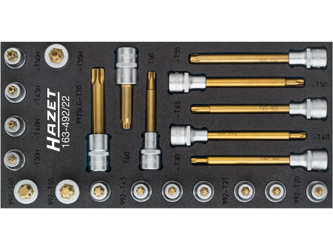 HAZET 163-492/22 Juego de Llaves de Vaso Destornillador Torx: Cuadrado Hueco 1/2 Pulgadas 12 5 Mm Perfil Torx Interior Perfil Torx a Prueba de M