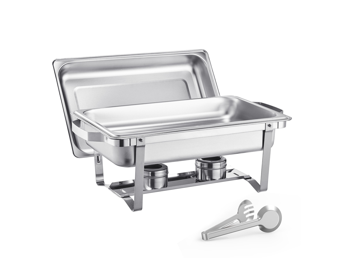 Juego de buffet rectangular Succebuy de 8 litros, tamaño regular, de acero inoxidable, paquete de 2