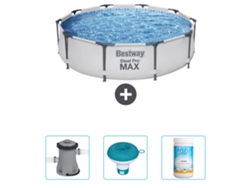 Piscina BESTWAY Round Steel Pro MAX - 305 x 76 cm - Gris - Incluida Bomba - flotador de cloro - Cloro
