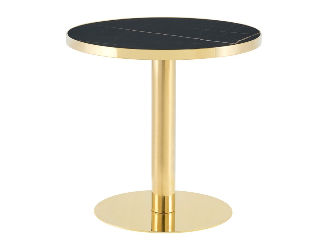 Mesa Auxiliar Redonda De Acero Inoxidable Dorado Y Mármol Para Salón.