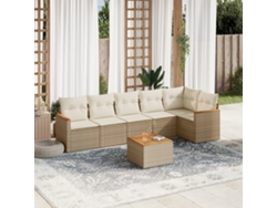 Conjunto de 7 sofás de jardín con cojines de mimbre beige de Dkd Home Decor