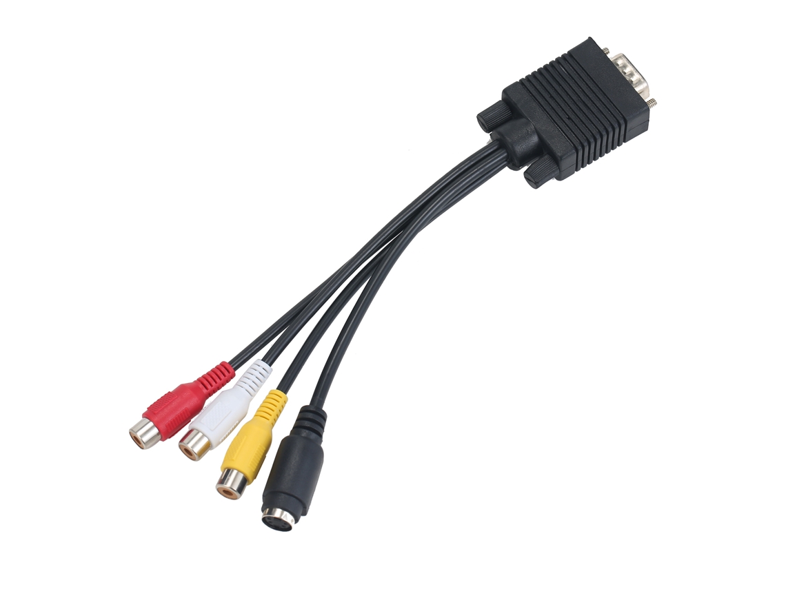 Adaptador Conversor Vga Para S-video 3 Rca Tv Av Cabo Com Conector Macho 15 Pinos E 4 Pinos Fêmea