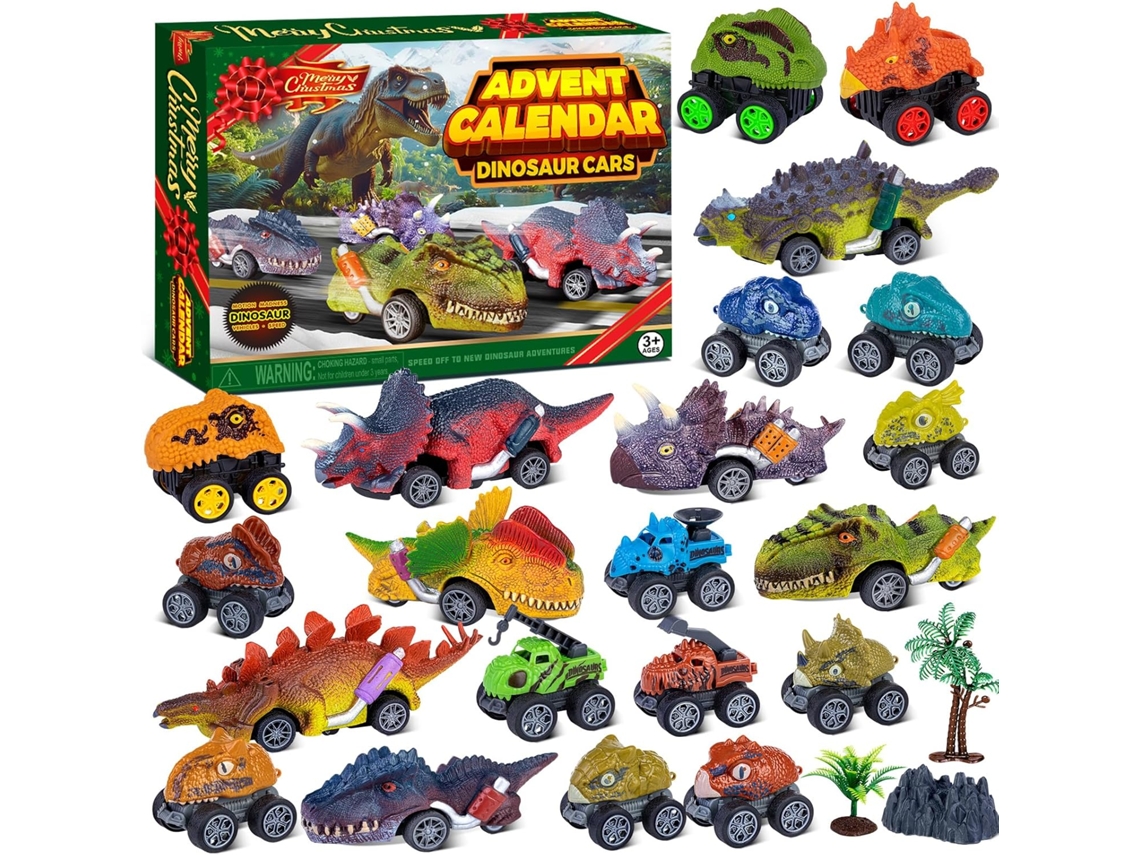 Calendario de Adviento 2026 con Dinosaurios y Coches para Niños 24 Días con Coches de Fricción y Monster Trucks para Navidad Aeuzwr