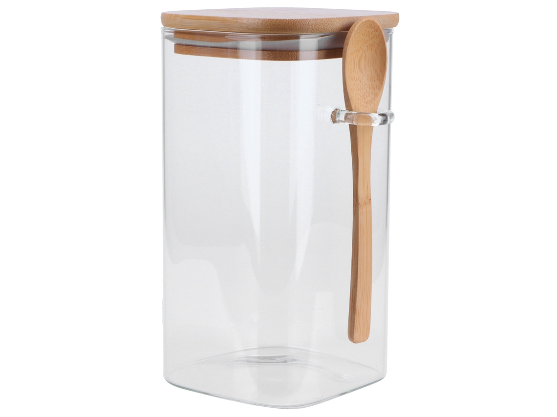Tarro Cuadrado Hermético Com Colher Para Condimentos E Café 1200ml