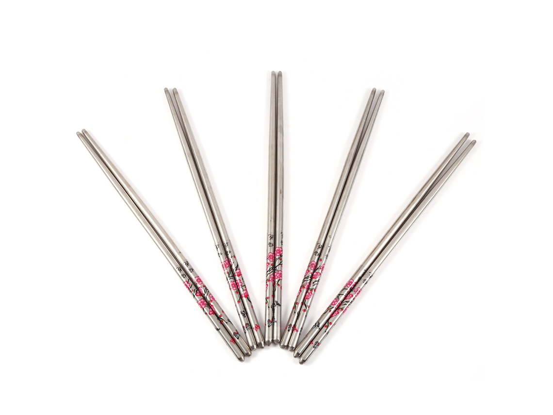 Juego de 5 pares de palillos de acero inoxidable - Con estampado floral RNEMITERY