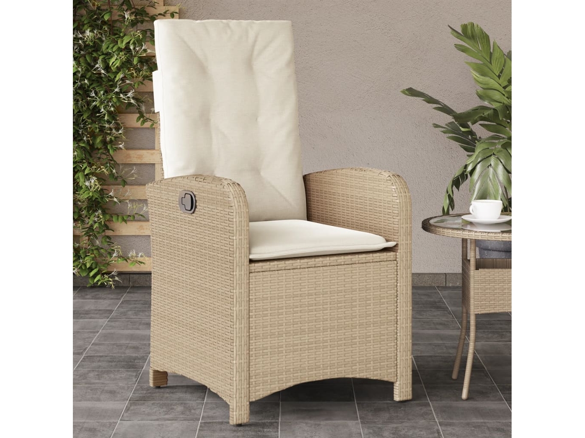Silla de jardín reclinable DKD Home Decor con cojines, mimbre beige PE