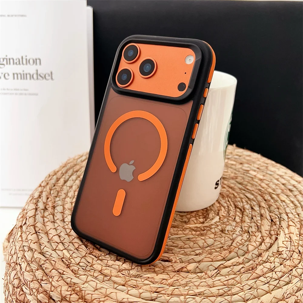 (iphone 17 Pro, Naranja) Funda Magnética Mate A Prueba De Golpes Para Iphone, Compatible Con Carga Inalámbrica Magsafe.