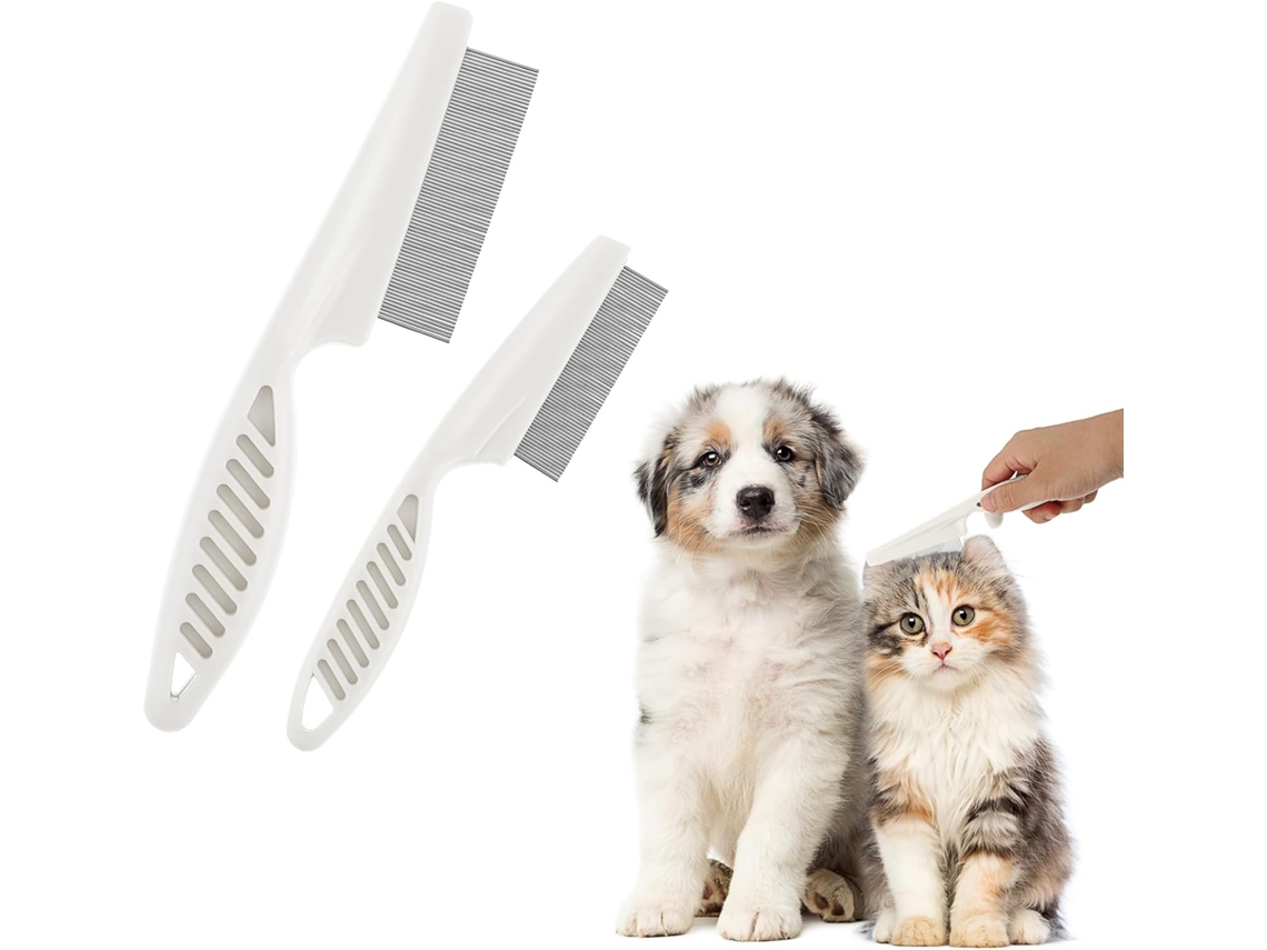 2 Peines Antipulgas De Acero Inoxidable Para Mascotas (blancos)