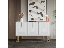 Aparador Moderno Con Estantes Regulables - 3 Puertas En Forma De U - Tiradores Y Base De Metal - Blanco
