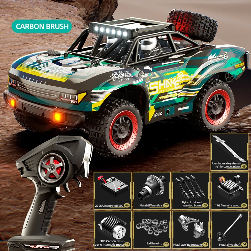 Carro de Corrida Profissional Off road 4x4 com Controle Remoto Veículo de Alta Velocidade MDUG (verde Carbono)