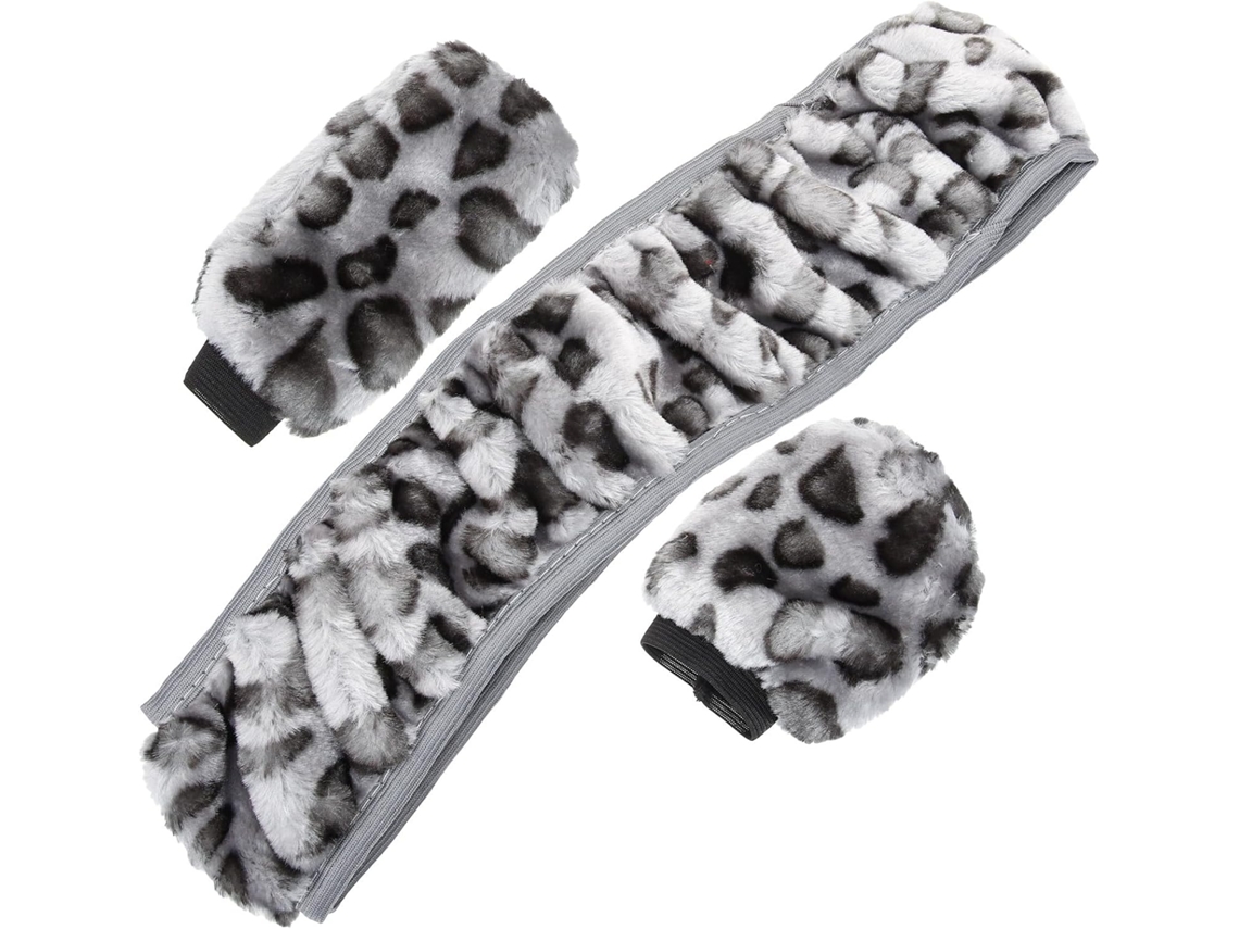 Juego De 3 Fundas De Felpa Con Estampado De Leopardo Para El Volante, La Palanca De Cambios Y El Freno De Mano.