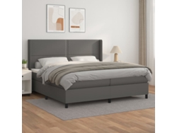 Cama Box Spring Con Colchón Cuero Sintético Gris 200x200 Cm
