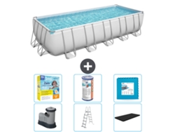 Piscina BESTWAY Rectangular Power Steel - 640 x 274 x 132 - Gris - Incluida bomba - Escalera - Cobertor Paquete de mantenimiento - Filtrar - Baldosas