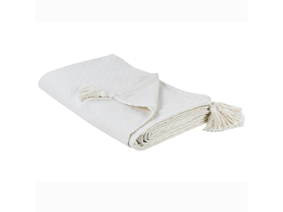 Colcha BELIANI Decorativa Borlas Lindula Algodón Blanco (150x200)