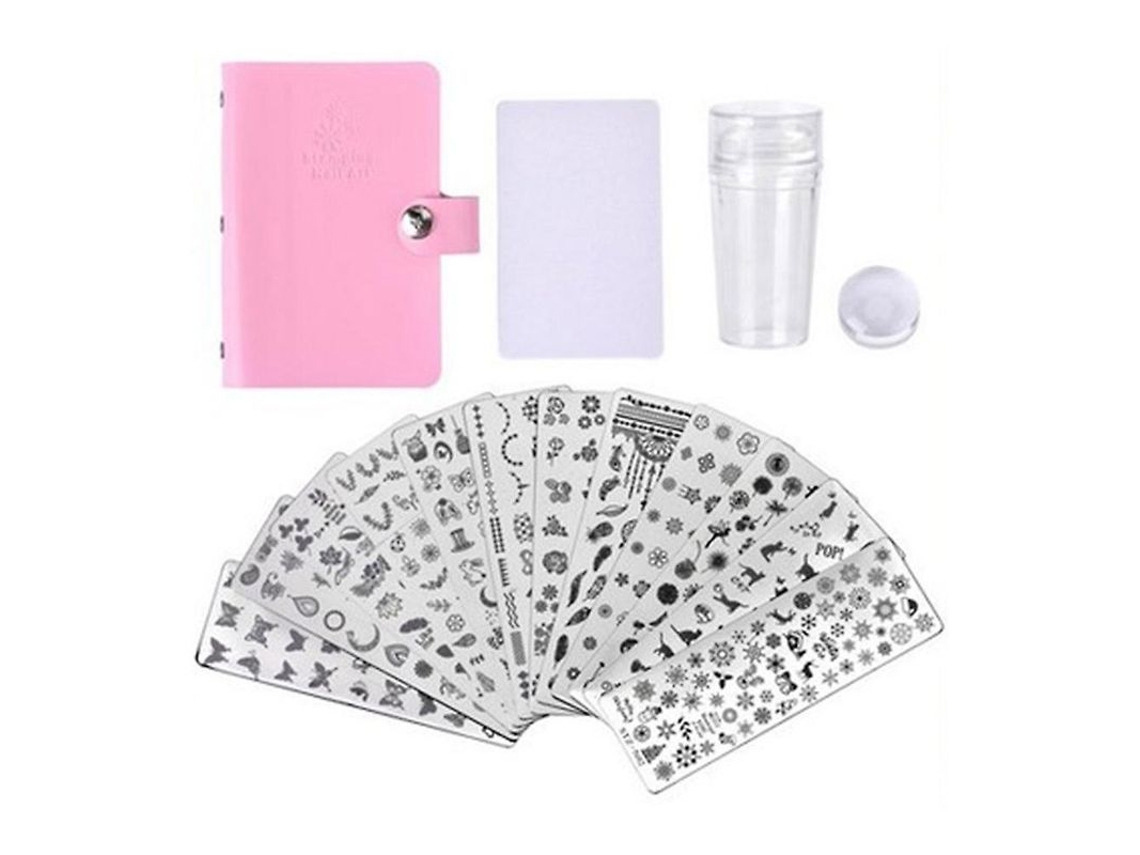 Kit Para Estampar Uñas Con 12 Placas De Acero Inoxidable, Estampador, Raspador Y Bolsa De Almacenamiento.