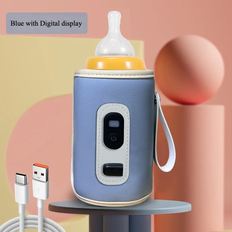 Calientabiberones portátil con pantalla LCD de 21 niveles, calienta la leche. MDUG (azul, USB)