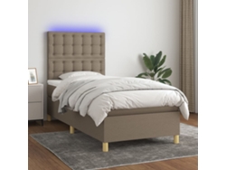 Cama Box Spring Colchón Y Luces Led Tela Gris Taupe 100x200 Cm