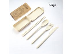 (beige) Juego De Cubiertos Portátil De Cuatro Piezas, Fabricado En Plástico Pp Ecológico, Desmontable.