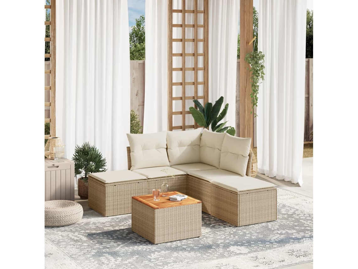 Conjunto de 6 sofás de jardín con cojines de mimbre beige Dkd Home Decor