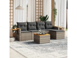 Conjunto de sofá de jardín de 6 piezas con cojines de mimbre gris, Dkd Home Decor