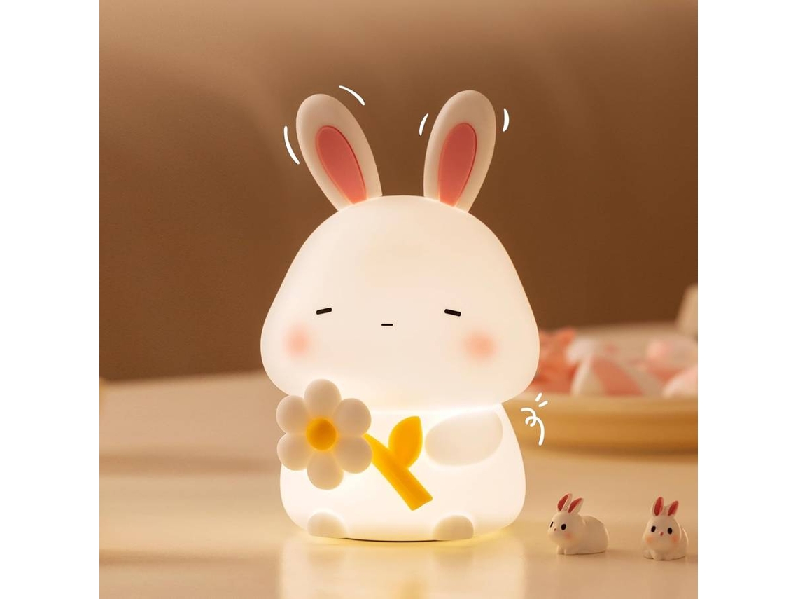 Luz nocturna LED de conejito, regulable, de silicona súper blanda, recargable por USB (blanca)