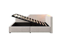 Sofá cama contenedor con luz de lectura y puertas, base de carga, muebles de madera, terciopelo beige (90 x 190 cm)