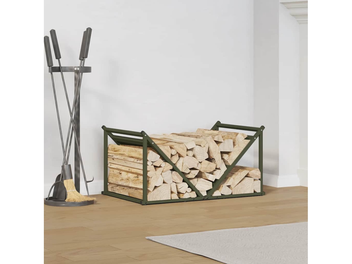 Estante para leña | Leñero de acero laminado en frío verde oliva Wsd449432 Lovely Home