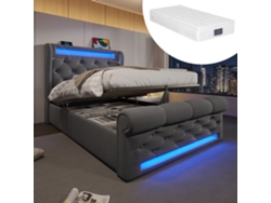 Cama Individual De Terciopelo Gris De 90x200 Cm Con Led, Usb-c Y Colchón.