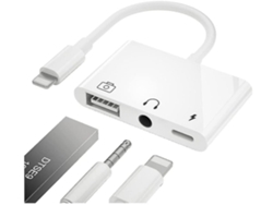 Adaptador Lightning a cámara, adaptador USB 3 hembra OTG, 3 en 1, USB con conector para auriculares de 3,5 mm, divisor de carga USHION
