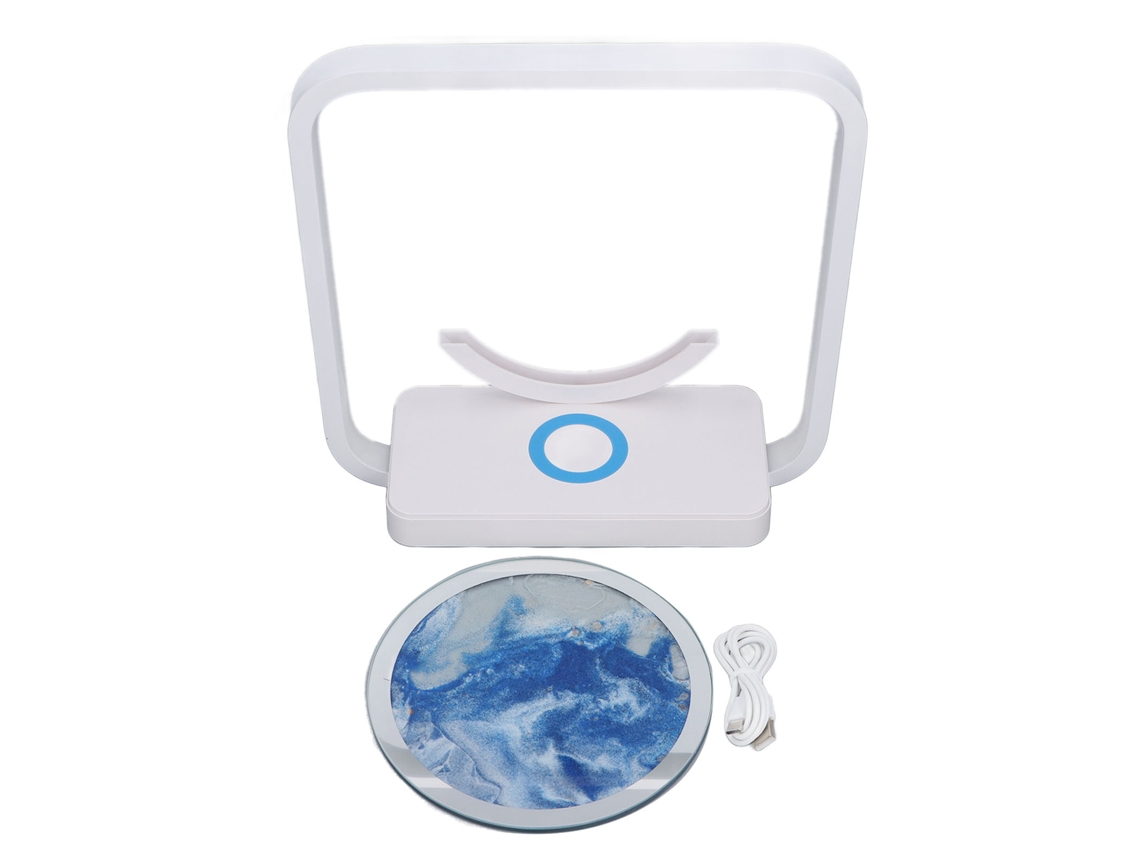 Lámpara de mesa artística color arena azul, regulable por USB.