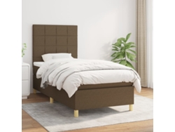Cama Box Spring Con Colchón Tela Marrón Oscuro 100x200 Cm