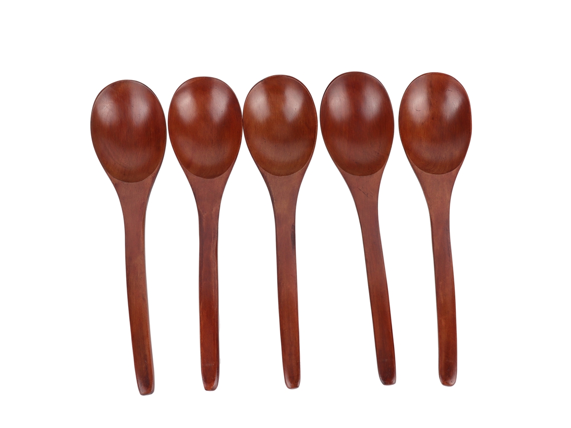 5 Cucharas De Madera Con Mangos Curvos, Multiusos Para Arroz, Sopa, Café, Cocina Y Hogar.