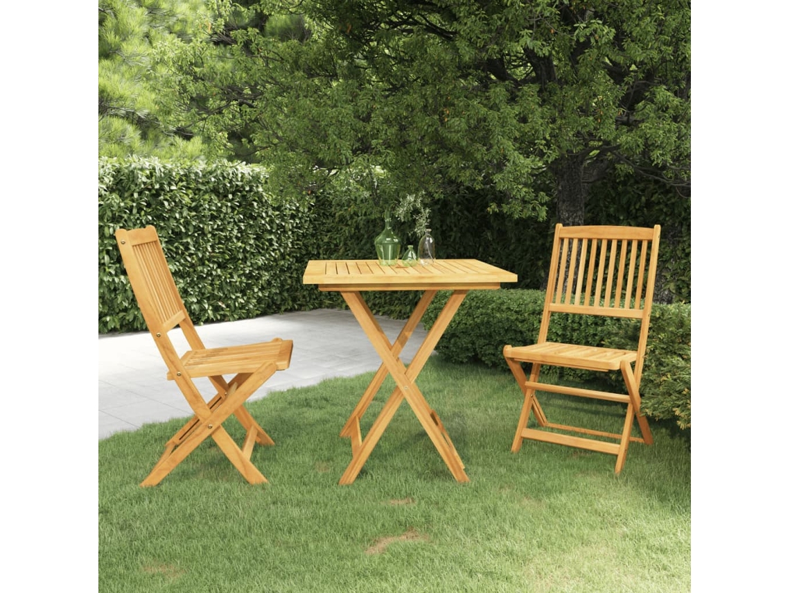 Juego de comedor de jardín plegable de 3 piezas en madera maciza de acacia DKD Home Decor
