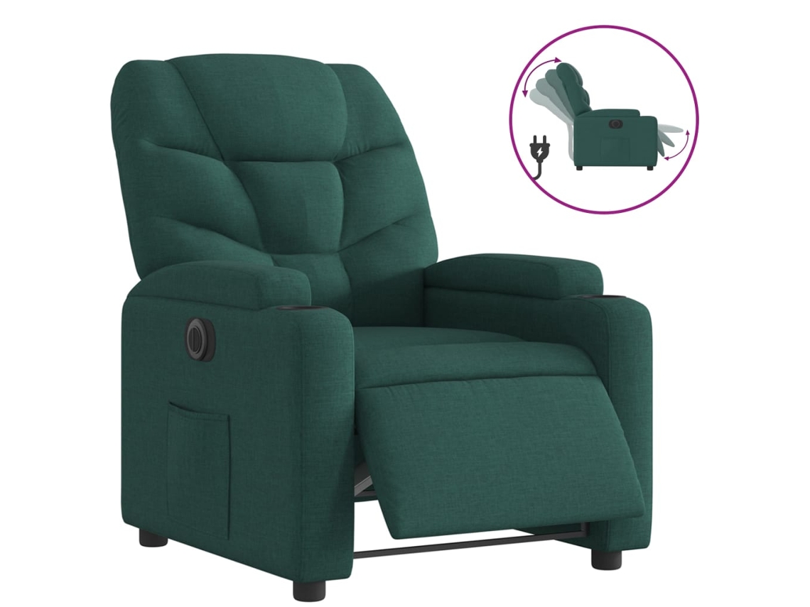 Sillón reclinable eléctrico tela VIDAXL verde oscuro