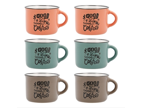 Juego de 6 Tazas de Café de 8 cl en Gres Ceramico de 3 Colores LUMINARC QUID Frappe Deco