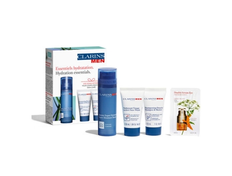 Cofre Men Super Moisture Balm 50Ml Active Face Wash 30Ml Shampoo & Shower 30Ml Double Serum Eye 0.9Ml CLARINS