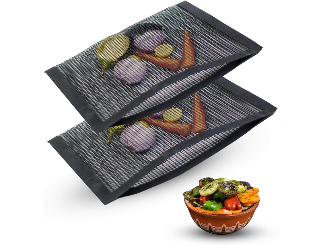 Bolsas de malla para parrilla de barbacoa, red resistente al calor, PTFE flexible, fibra de vidrio, resistente y reutilizable para asar al aire libre.
