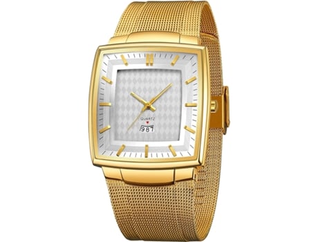 VEANXIN Reloj cuadrado para hombre Caja delgada Correa de malla Fecha Reloj de pulsera impermeable-Plata