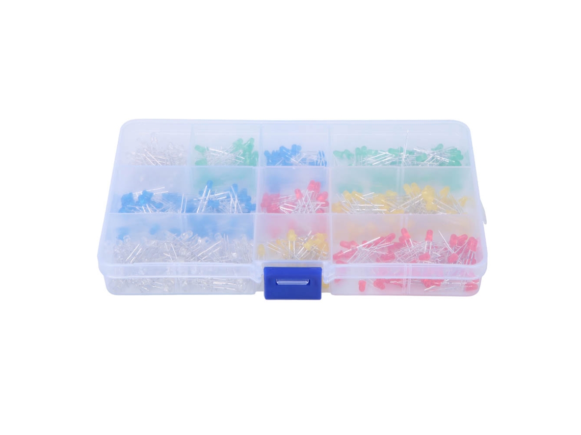 Kit De 500 Diodos Led De 3mm Con Cabeza Redonda Azul Amarillo Rojo Verde Blanco
