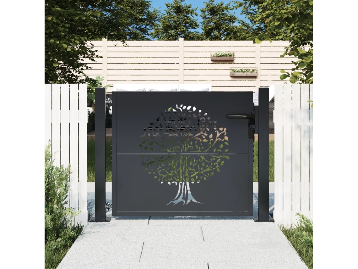 Puerta de jardín de acero de 105 x 105 cm, diseño de árbol, color antracita, WSD464394 Lovely Home