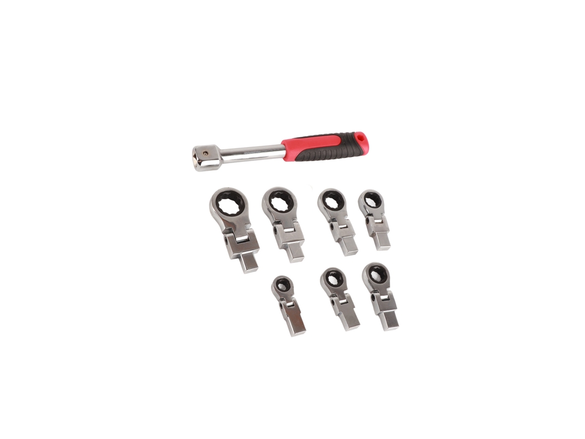 Set De 8 Llaves De Trinquete Con Cabeza Flexible 180° Acero Cromo Vanadio Para Mantenimiento