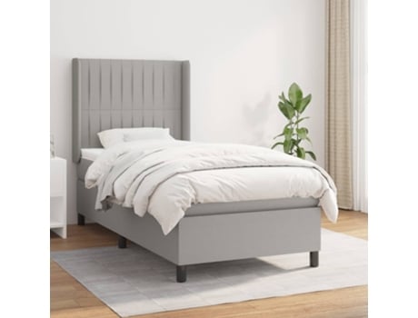 vidaXL Cama con somier y colchón 90x200 cm tela gris claro