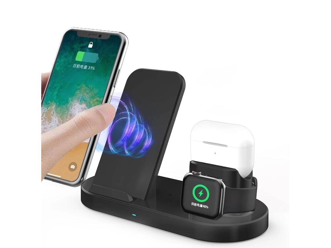 SZSMART  Carregador Rápido Sem Fio  4 em 1 para Iphone Relógio Pro Apple e Airpods (10W Preto Sem Caixa)