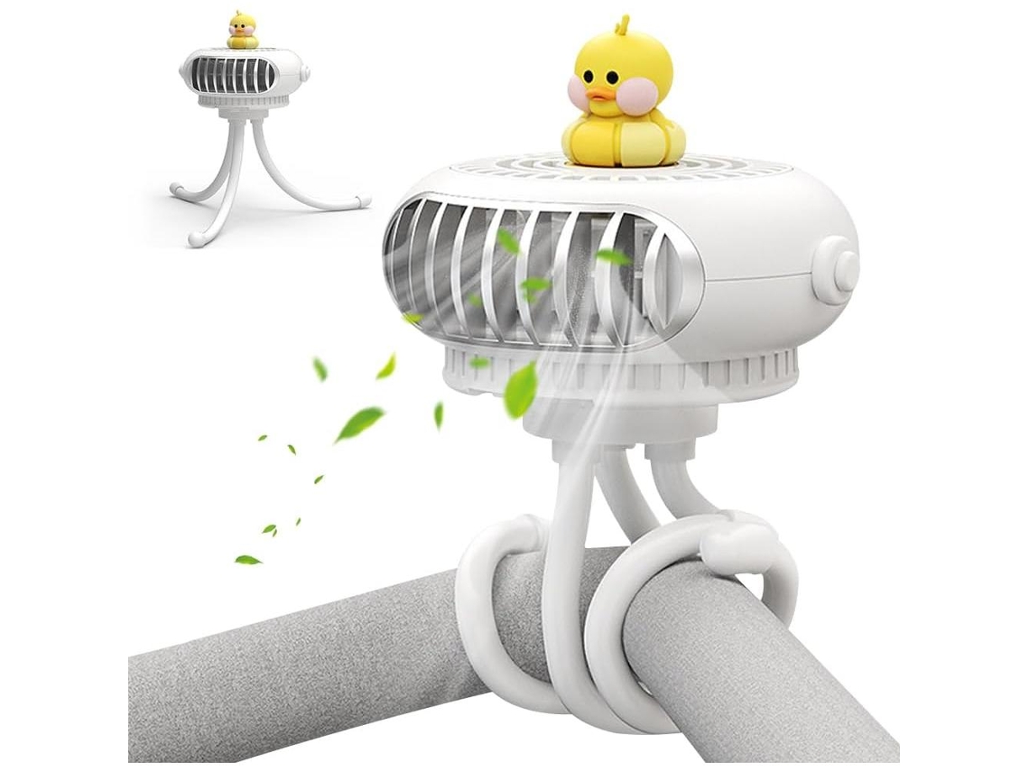 Ventilador para cochecito de bebé, sin aspas, rotación de 360°, USB, luz LED, 3 velocidades, trípode MDUG.