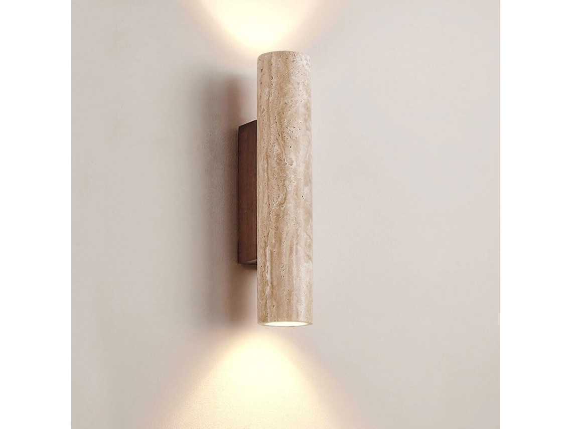 Aplique De Pared Led Moderno, Travertino Amarillo Natural, Sencillo, Con Iluminación Doble Hacia Arriba Y Hacia Abajo - 32 Cm De Alto