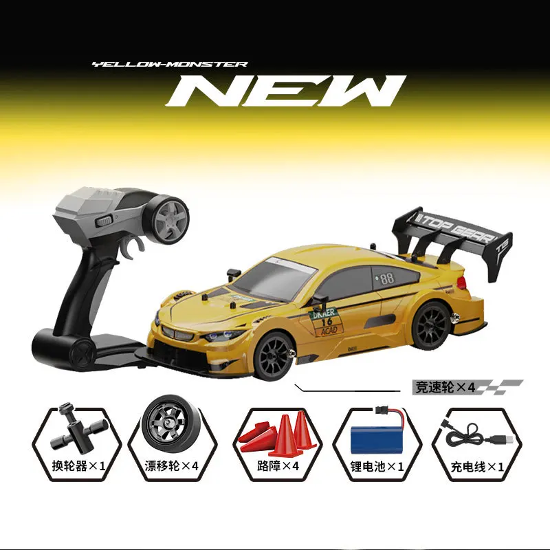 (amarillo) Coche De Control Remoto 4x4 2.4g De Alta Velocidad Con Batería De Litio Recargable