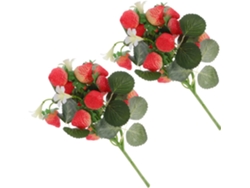 Ramo de fresas artificiales realista, rojo y amarillo, hecho de PVC sólido, adorno floral artificial