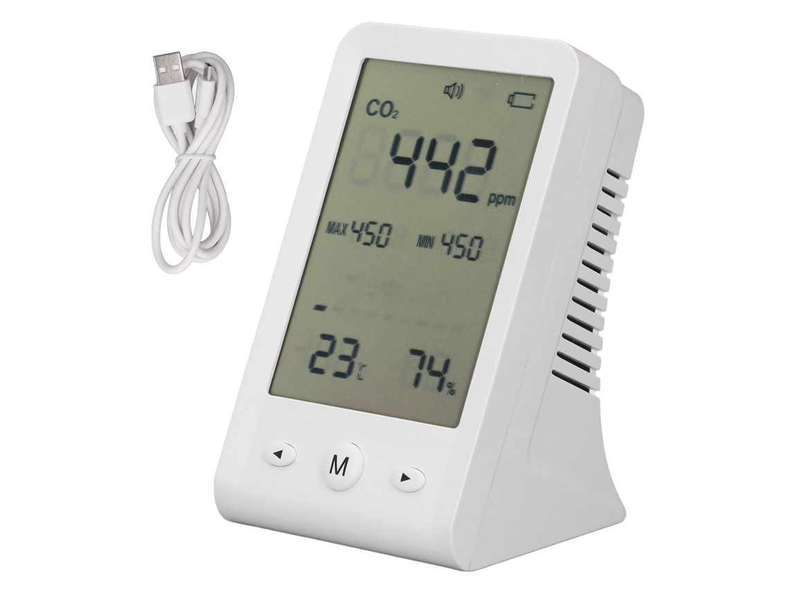 Monitor De Co2 Con Termómetro E Higrómetro, Detector De Calidad Del Aire Con Alarma Y Batería Recargable.