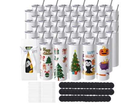 VEVOR Paquete de 50 vasos de sublimación rectos a granel en blanco 20 oz de acero inoxidable blanco